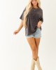 Black Acid Wash Relaxed Cotton Short Sleeve Top Black Acid Wash Relaxed Cotton Short Sleeve Top