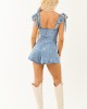 Medium Wash Denim Floral Embroidered Romper