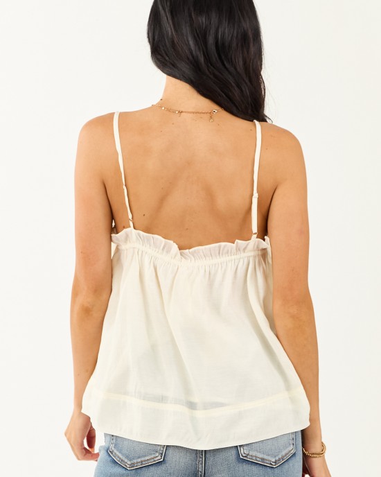 Cream Square Neck Ruffle Trim Tank Top Cream Square Neck Ruffle Trim Tank Top