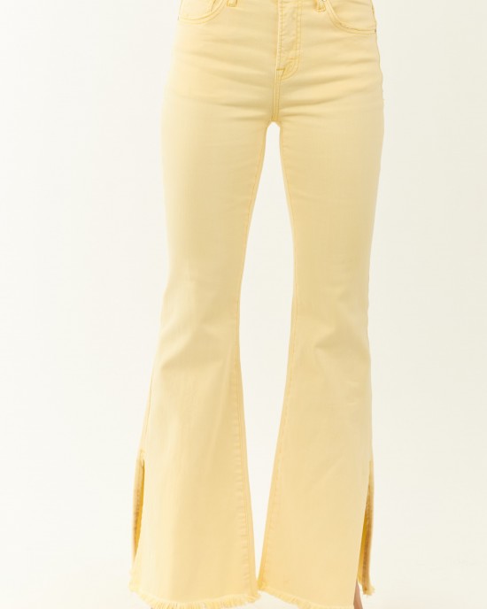 Risen Buttercream Side Slit Stretchy Flare Jeans