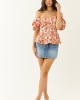 Lovelo Fire Floral Print Short Puff Sleeve Cotton Top