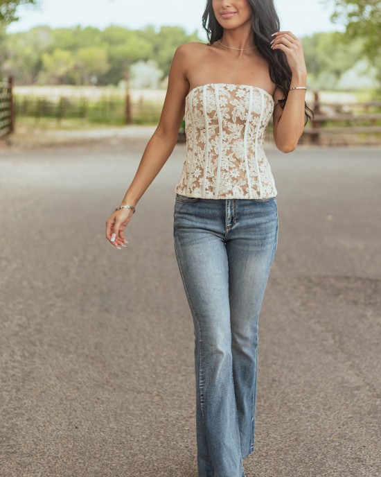 Flying Tomato Vanilla Lace Strapless Corset Top
