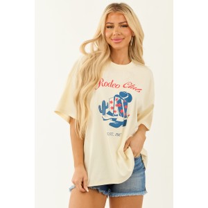 Cream Western Graphic Oversized Short Sleeve Top