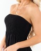 Black Smocked Tiered Strapless Maxi Dress