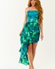 Jade Abstract Side Sash Strapless Pleated Mini Dress