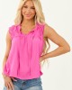 Magenta Tiered Lace Cap Sleeve Front Tie Top