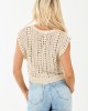 POL Almond Open Crochet Knit Cap Sleeve Top