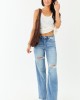 Risen Medium Wash Distressed Stretchy Wide Leg Jeans Risen Medium Wash Distressed Stretchy Wide Leg Jeans