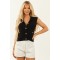Black Button Down Cap Sleeve Sweater Vest
