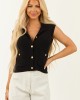 Black Button Down Cap Sleeve Sweater Vest Black Button Down Cap Sleeve Sweater Vest