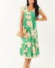 Kelly Green and Cream Floral Print Smocked Midi Dress Kelly Green and Cream Floral Print Smocked Midi Dress