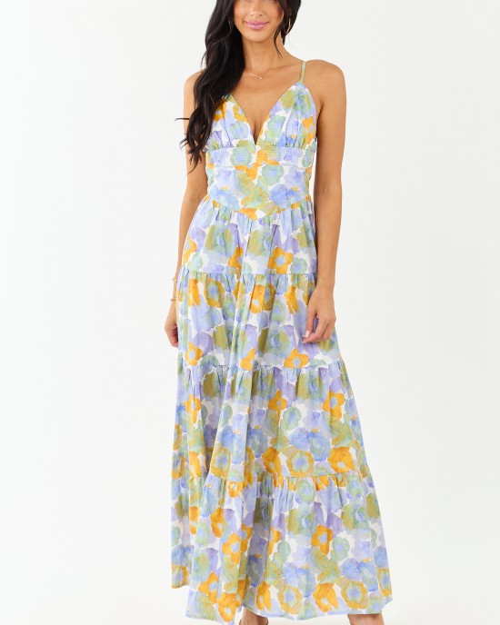 Lavender Floral Print Sleeveless Cotton Maxi Dress