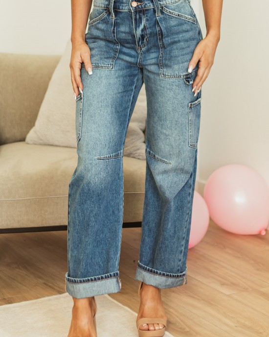 Sneak Peek Medium Wash Utility Straight Jeans