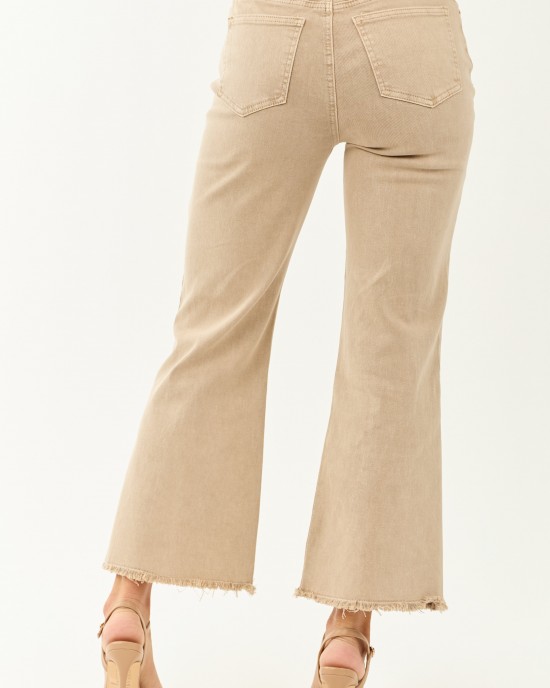 Beige Stretchy Acid Wash Bootcut Jeans