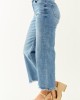 Risen Cropped Frayed Slit Hem Stretchy Wide Jeans