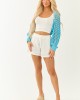Baby Blue Open Knit Long Sleeve Shrug Cardigan
