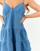 Dark Wash Denim Tiered Babydoll Mini Dress
