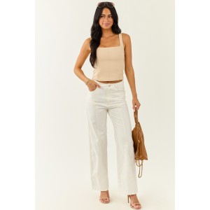 Off White High Waisted Straight Leg Denim Pants