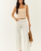 Off White High Waisted Straight Leg Denim Pants