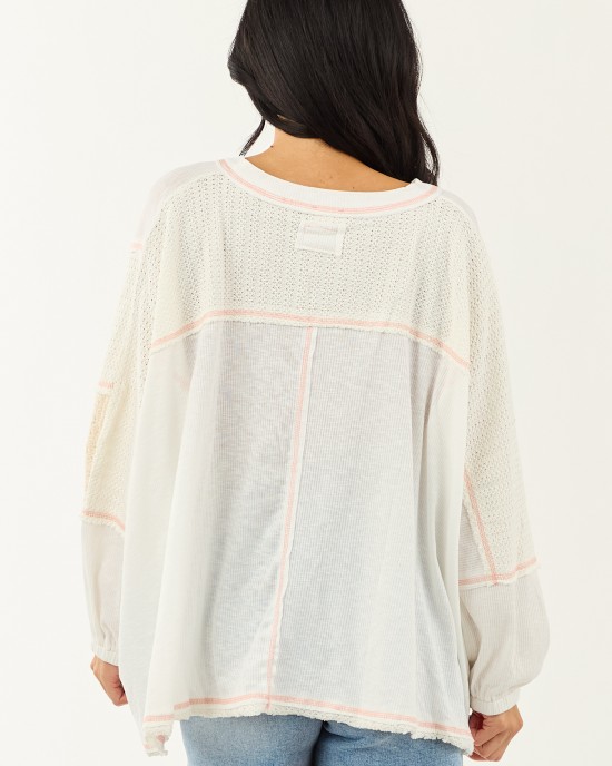 POL Off White and Cream Contrast Knit Relaxed Top