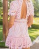 Carnation Eyelash Lace Overlay Mock Neck Mini Dress
