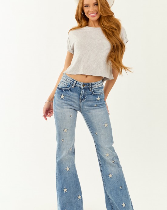 Mica Denim Medium Wash Stretchy Star Flare Jeans Mica Denim Medium Wash Stretchy Star Flare Jeans