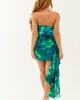 Jade Abstract Side Sash Strapless Pleated Mini Dress