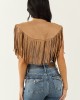 Brown Sugar Faux Suede Collared Fringe Shawl