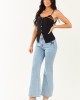 Black Button Down Front Slit Lace Cami Top