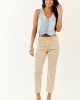Beige Cropped High Rise Stretchy Straight Jeans