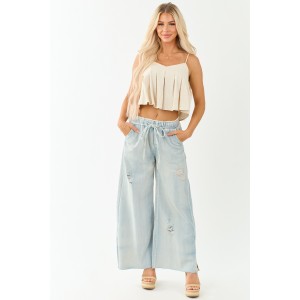 POL Light Wash Lightweight Denim Drawstring Pants