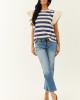 Navy and Cream Striped Ruffle Sleeve Top