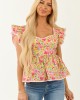 Punch Floral Print Sweetheart Neck Cap Sleeve Top