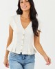 Vanilla Pleated Hem Button Up Cap Sleeve Top Vanilla Pleated Hem Button Up Cap Sleeve Top