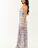 Ivory Floral Print Front Slit Mesh Maxi Dress