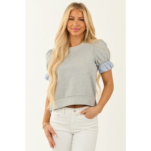 Heather Grey Contrast Button Down Back Top