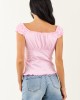 Carnation Cap Sleeve Pleated V-Neck Button Up Blouse