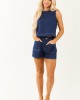 Dark Wash Denim Tank Top and Shorts Set