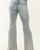 Cello Vintage Wash Stretchy Frayed Seam Flare Jeans