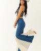 Medium Wash Super Flare Lace Hem Stretchy Jeans Medium Wash Super Flare Lace Hem Stretchy Jeans
