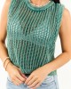 Pine Acid Wash Open Knit Cropped Tank Top
