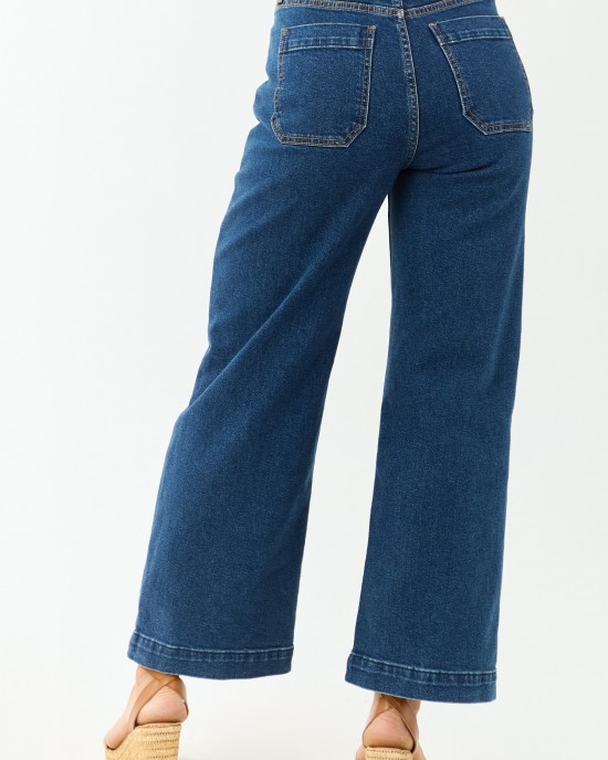 Dark Wash Stretchy Wide Leg Utility Jeans