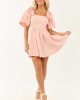 Tea Rose Flutter Sleeve Flowy Skirt Cotton Mini Dress