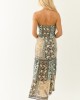 Almond Abstract Print Strapless Smocked Maxi Dress