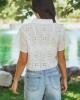 White Embroidered Eyelet Button Up Cotton Top
