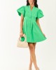 Kiwi Bubble Sleeve Button Down Cotton Mini Dress