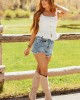 Flying Tomato Ivory Soft Denim Peplum Tank Top