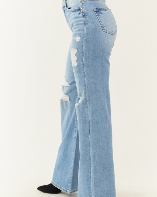 Risen Light Wash Distressed Bootcut Jeans
