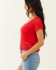 Lipstick Crochet Knit Short Sleeve Crop Top