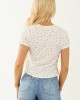 White Floral Print Ribbed Short Sleeve Top